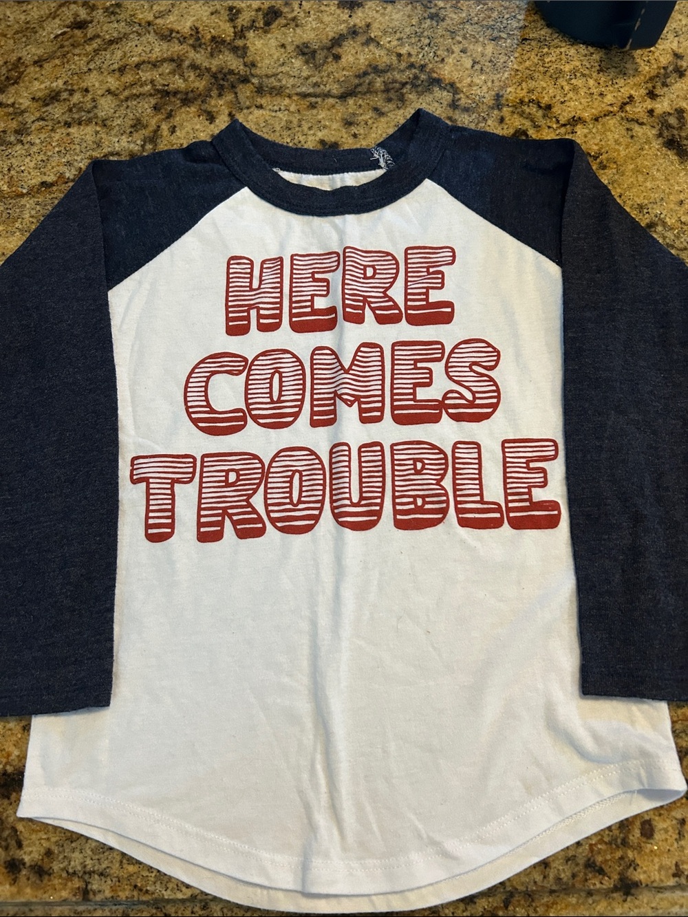 Chaser Brand Raglan Shirt White with Navy Sleeves and Red Graphic